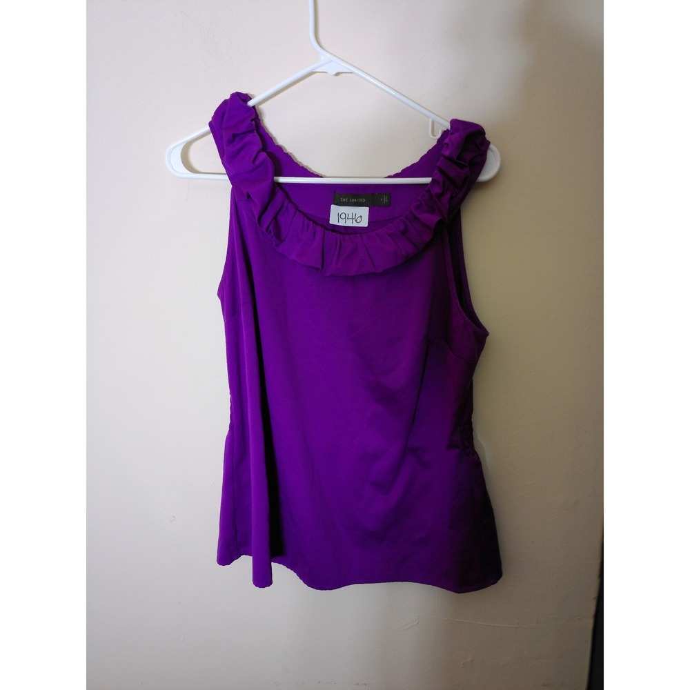 The Limited Peplum Blouse Womens Large Purple Ruffle Neck Smocked Sleeveless Top